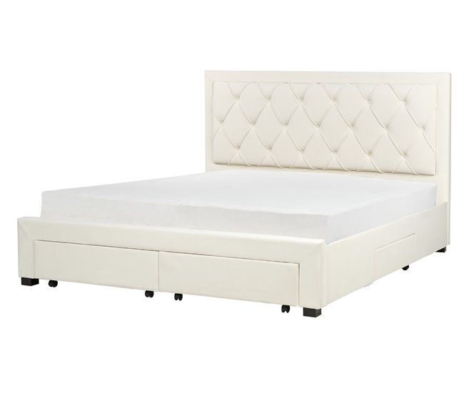 Beliani Cama com armazenamento Veludo LIEVIN 185x217 Creme