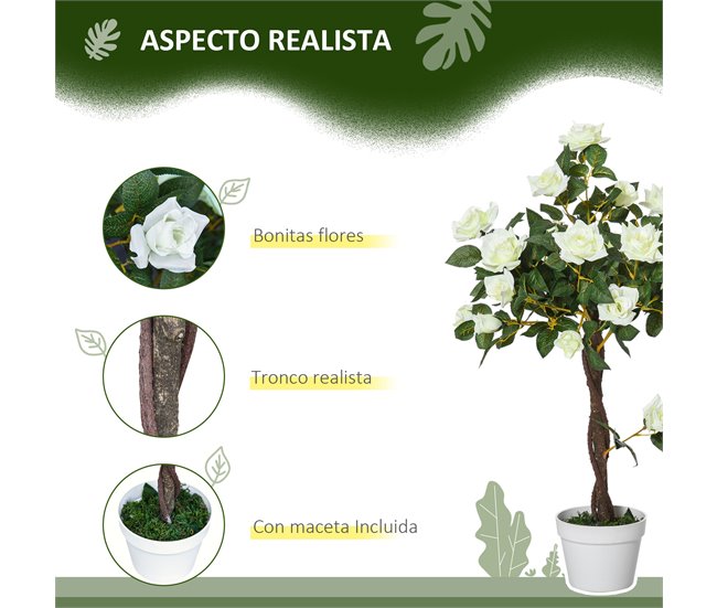Árvore de Camélia Artificial PE, PP, Cimento, Tecido Outsunny Branco