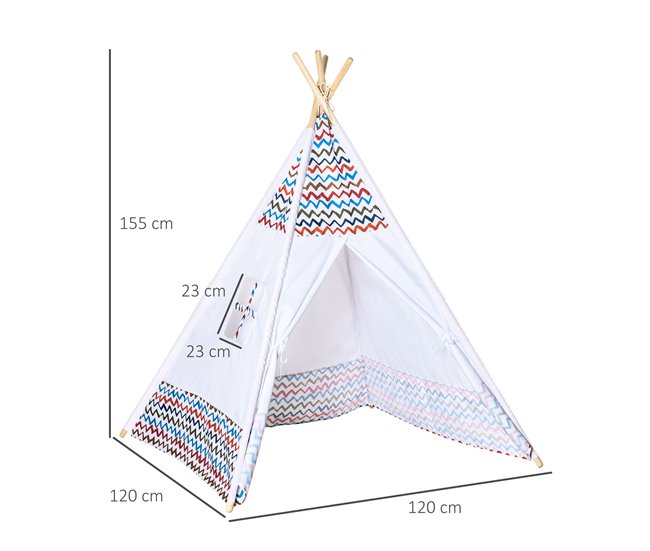 Tenda Tipi Infantil Poliéster e Madeira de Pinho HOMCOM Branco