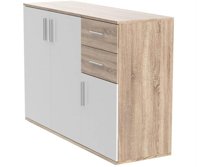 Aparador Cômoda 3 Portas e 2 Gavetas 120 Branco/cinza