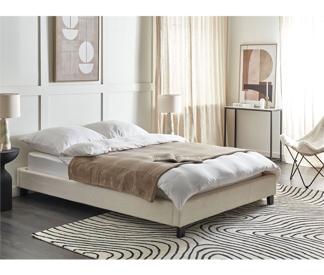 Beliani Cama sem cabeceira Bouclé ROANNE 150x213 Creme