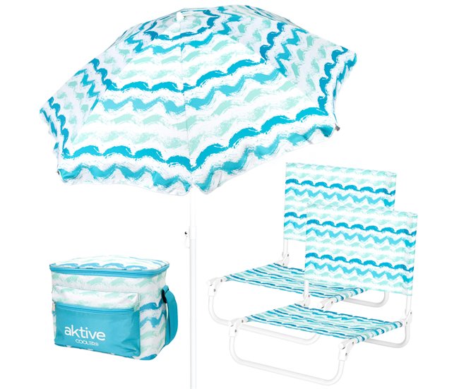Aktive Pack de praia com guarda-chuva + cooler + 2 cadeiras Azul