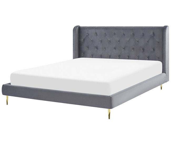 Beliani Cama Terciopelo FORBACH 194x218 Cinza