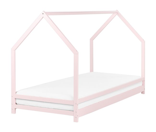 Beliani Cama com estrado Pinho APPY Rosa Talco