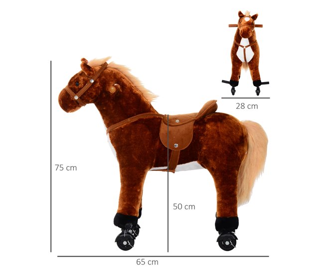 Cavalo de Baloiço Pelúcia, tubo de aço, algodão PP HOMCOM Castanho
