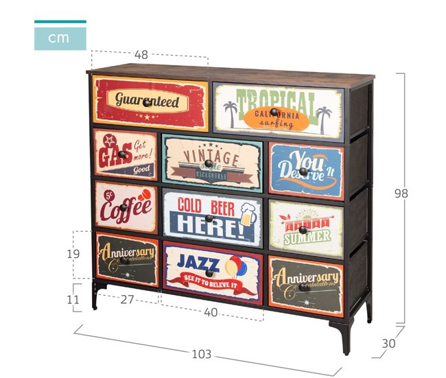 Max Home Vintage Cómoda de 11 gavetas em tecido Multicor