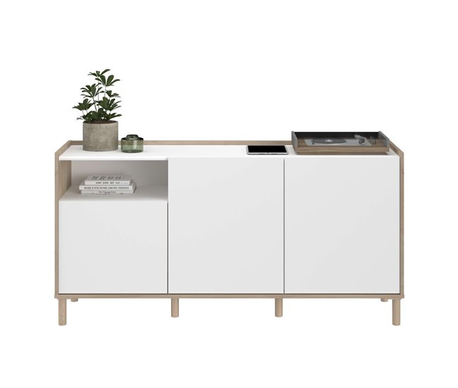 Aparador estilo japonês Azzaro com melamina Branco/ Madeira