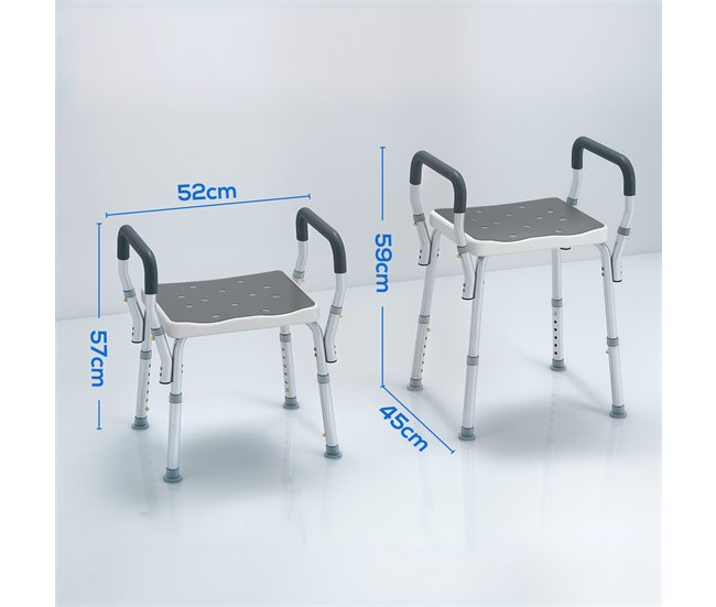 Banco de Duche Alumínio, HDPE e EVA HOMCOM, casa - casa de banho Cinza