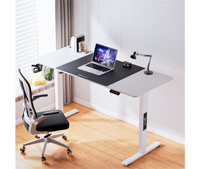 Secretária regulável em altura Stryn Aglomerado e Aço 60x140 Branco/cinza