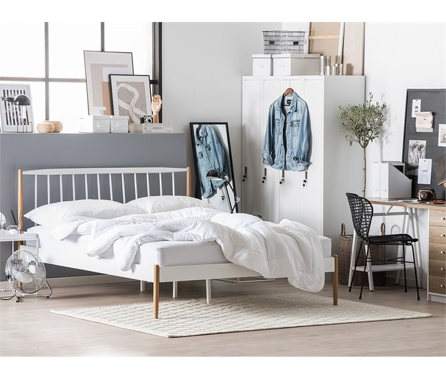Beliani Cama com estrado Metal MAURS 187x209 Branco