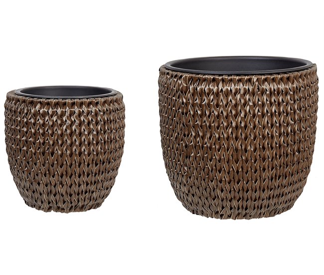 Beliani Conjunto de 3 vasos para plantas BERBERIS Castanho