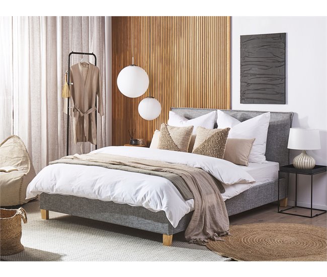 Beliani Cama com estrado Poliéster SENNEZ 175x216 Cinza Claro