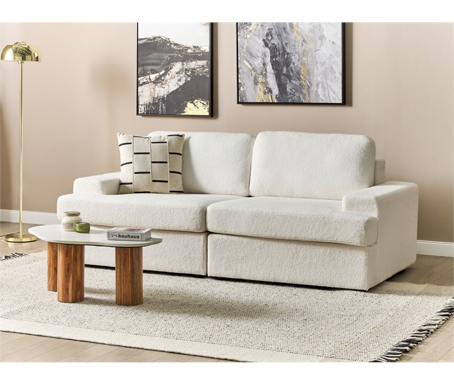 Beliani Sofá de 3 lugares Bouclé ALLA Branco/ Bege