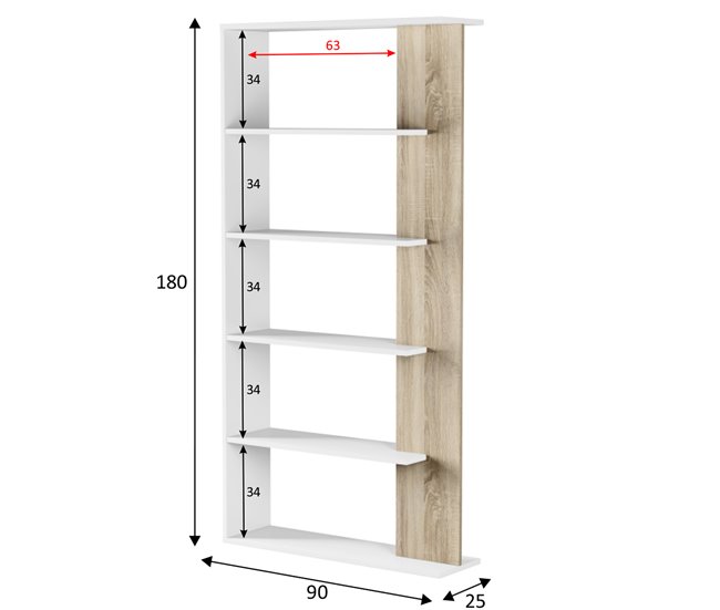 Estante de livros Lugo Branco/Carvalho 5 compartimentos Branco