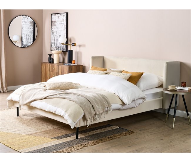 Beliani Cama com estrado Veludo ARETTE 184x206 Bege