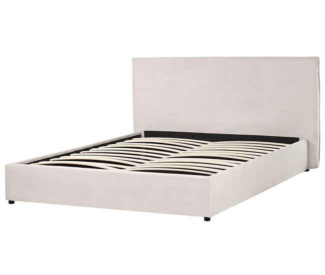 Beliani Cama com armazenamento Veludo LAVAUR 183x210 Branco/ Bege