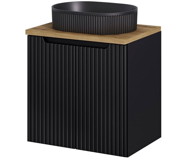 Móvel de casa de banho para lavatório Newport com 2 portas 60 Preto/ Madeira