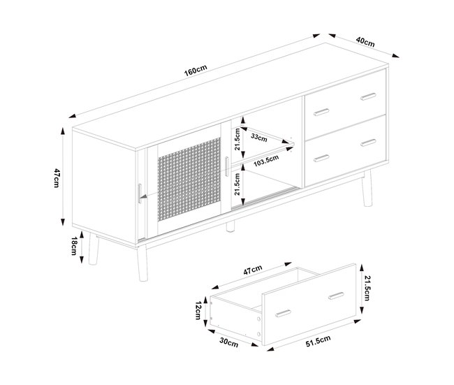 Armário de TV Susa 2 portas de correr de polyrattan [en.casa] 160 Bege