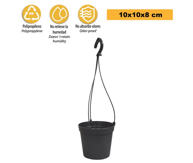 5 vasos cilíndricos Ø 10 cm com ganchos Antracite
