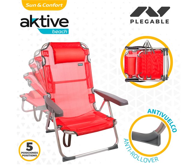 Aktive Pack poupança 2 cadeiras de praia Menorca multiposições Vermelho