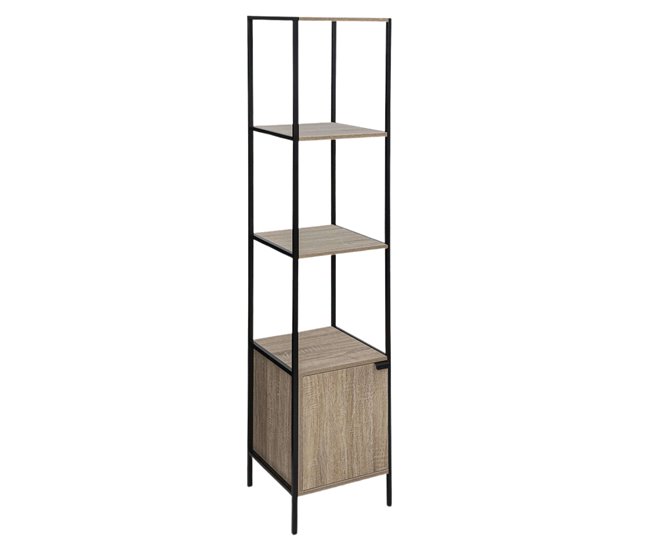 Estante para sala com 1 porta e 3 prateleiras em aço Preto/ Madeira