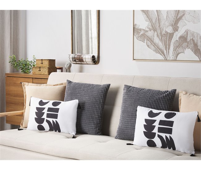 Beliani Almofada decorativa LIRIOPE 30x50 Branco/ Preto