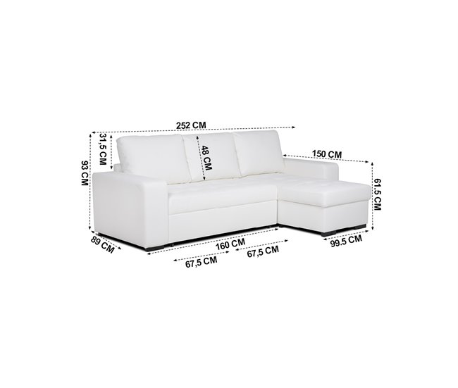 Chaise longue de pele sintética com cama HARRY Branco