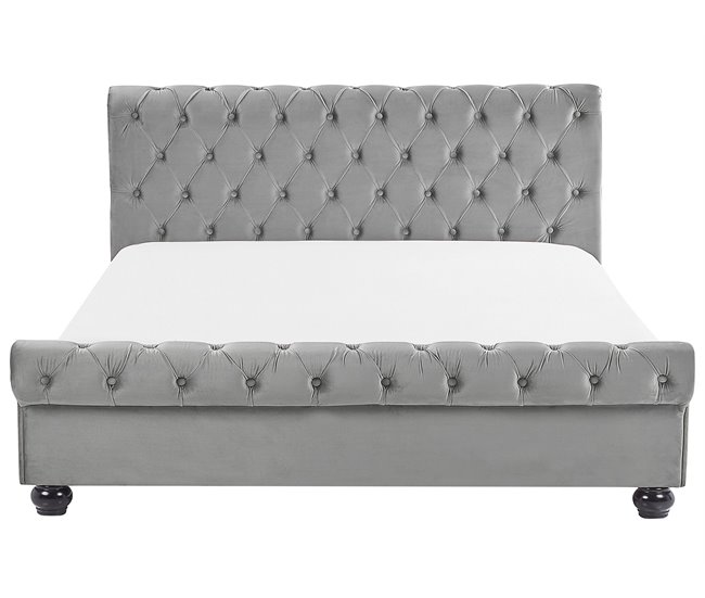 Beliani Cama com estrado Veludo AVALLON 233x192 Cinza Claro