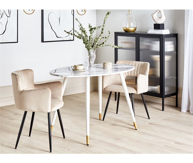 Beliani Mesa de jantar GUTIERE 70x120 Branco/ Bege