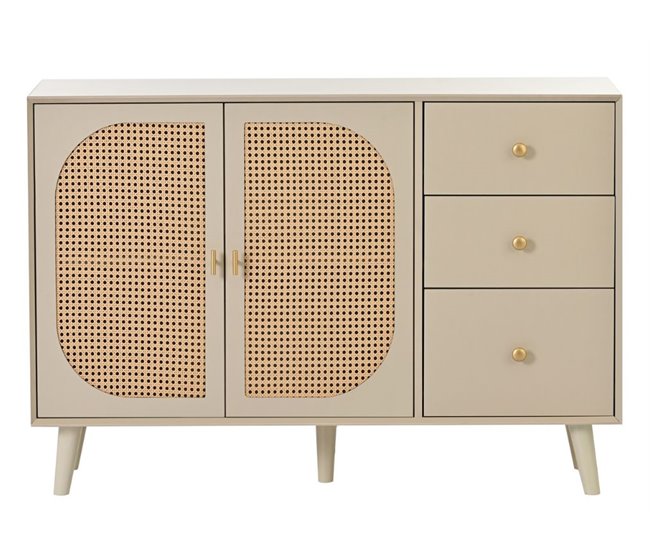 Aparador com efeito madeira clara com portas e gavetas Bege