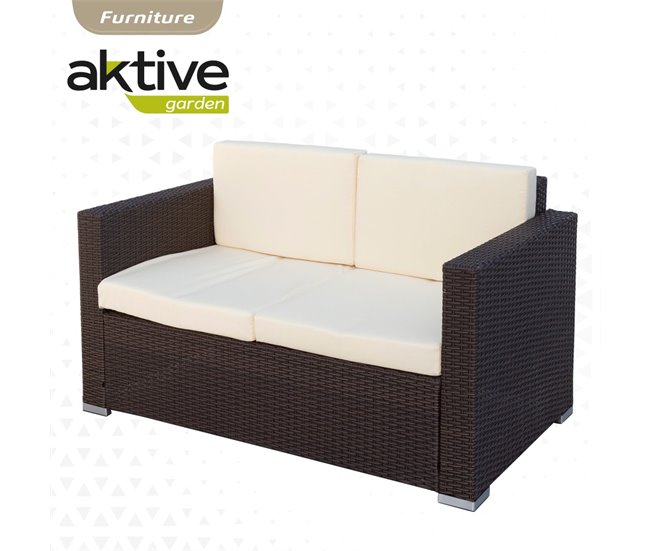 Conjunto de mobiliário de terraço, poltronas, sofá e mesa de centro em rotim Aktive Preto