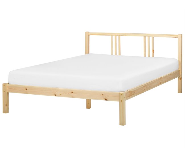 Beliani Cama Madera de pino VANNES 147x209 Branco