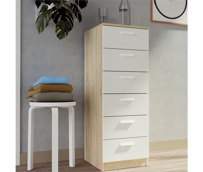 Cômoda de Quarto, Sinfonier 6 Gavetas, Briebe Nova BRI-22074 Branco/ Madeira