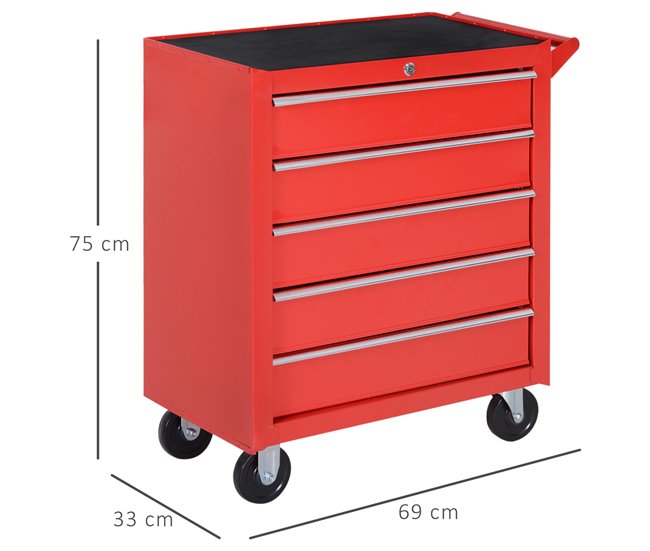 Carrinho de Ferramentas Chapa de Aço DURHAND Vermelho