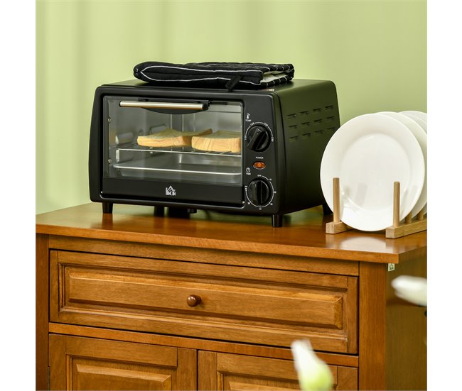 Mini Forno Elétrico Metal, Aço Inoxidável e Vidro Temperado Preto