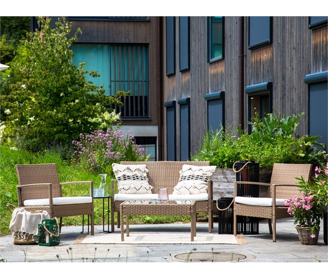 Beliani Conjunto lounge Ratan sintético MARSALA Bege