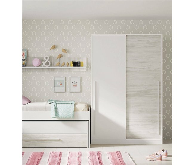 Armário 2 portas com efeito madeira 120 Branco