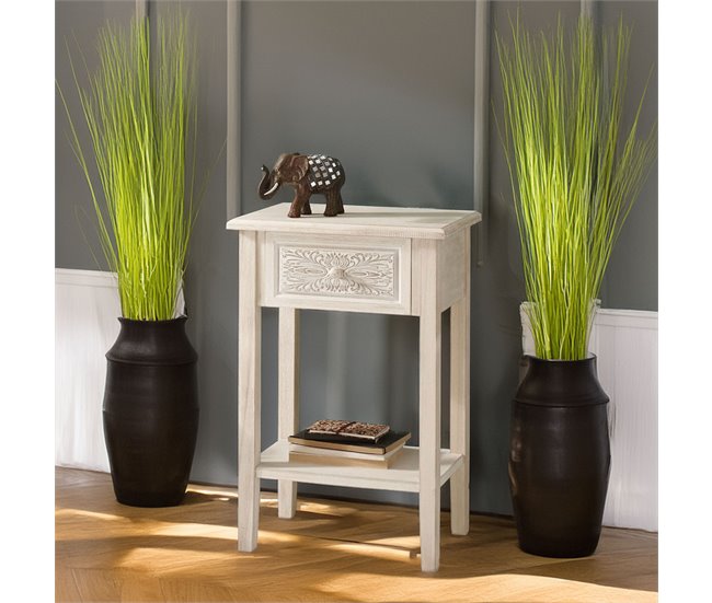 Mesa de cabeceira estilo artesanal Branco