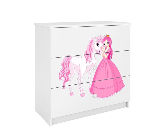 Kocot Kids Babydream Cómoda de 3 gavetas A Princesa e o Cavalo Branco