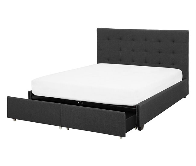 Beliani Cama com armazenamento Poliéster ROCHELLE 153x213 Cinza Escuro