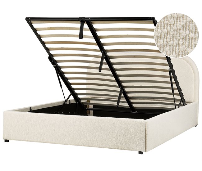 Beliani Cama com armazenamento Bouclé QUILLIEN 152x217 Bege