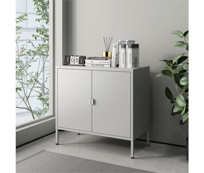 Armário de escritório Hailuoto com compartimentos e 2 portas Cinza