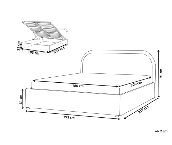Beliani Cama com armazenamento Bouclé QUILLIEN 192x217 Bege