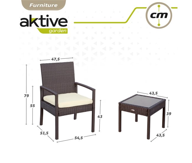 Conjunto de mobiliário de terraço com cadeirões e mesa de rotim Aktive Preto