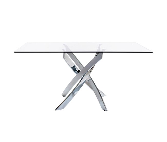 ANGEL CERDA Tabela de jantar retangular vidro temperado e aço cromado 150x95 Transparente