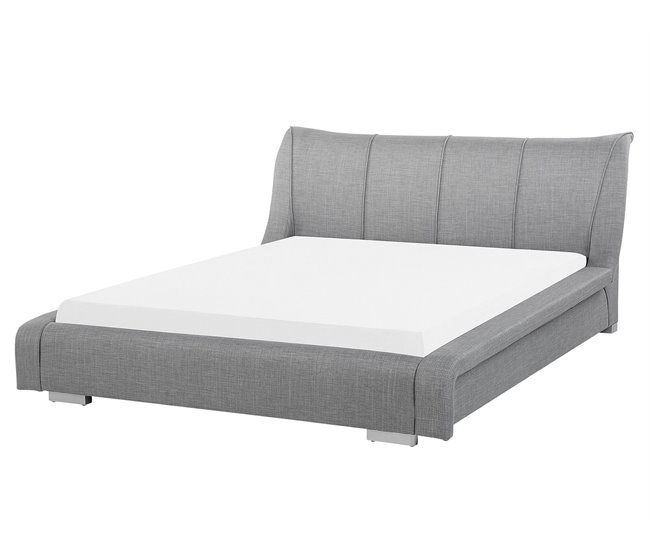 Beliani Cama Piel NANTES 188x237 Cinza Claro