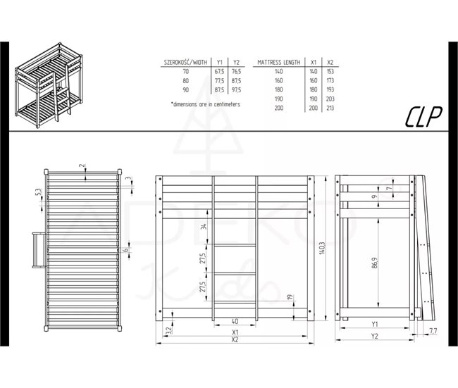 Beliche infantil de madeira CLP Mila 90x140 Natural