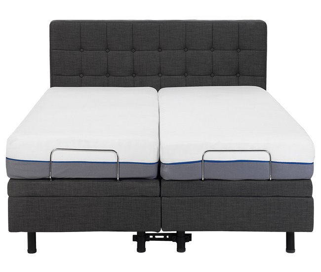 Beliani Cama com estrado Poliéster DUKE 161x216 Cinza Escuro