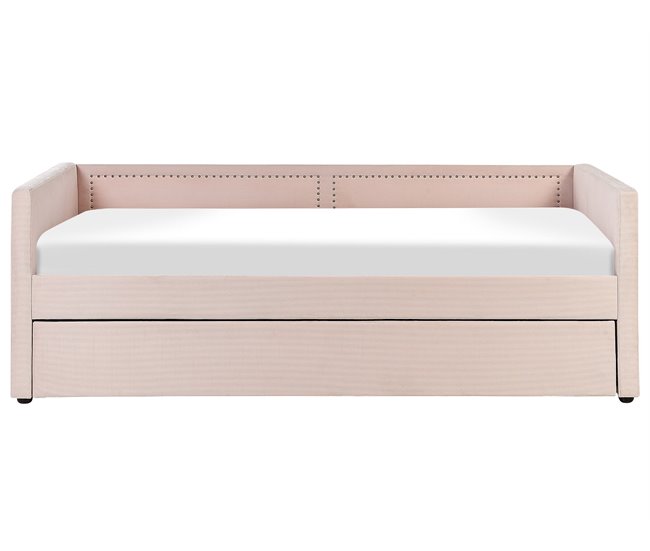 Beliani Cama com estrado Bombazine MIMIZAN Rosa Talco
