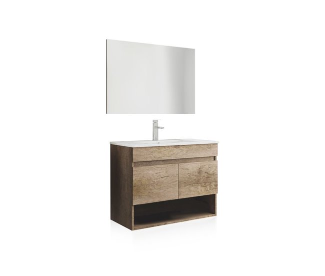 Armário de casa de banho com espelho Thai 2 portas 80 Madeira